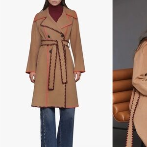 NWT Whipstitch Trim Belted Double Face Coat Avec Les Filles Medium Camel $285